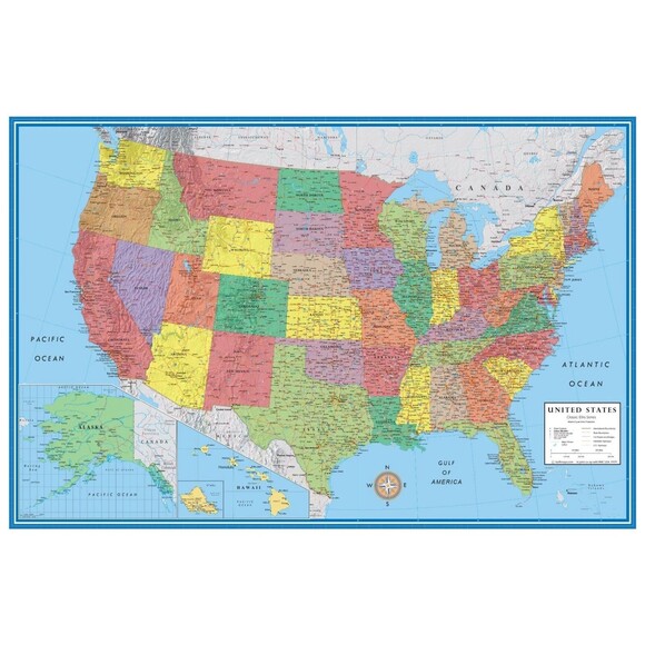 United States Map Classic Premier USA US Wall Poster Decor w/ Gulf of America - Picture 1 of 5